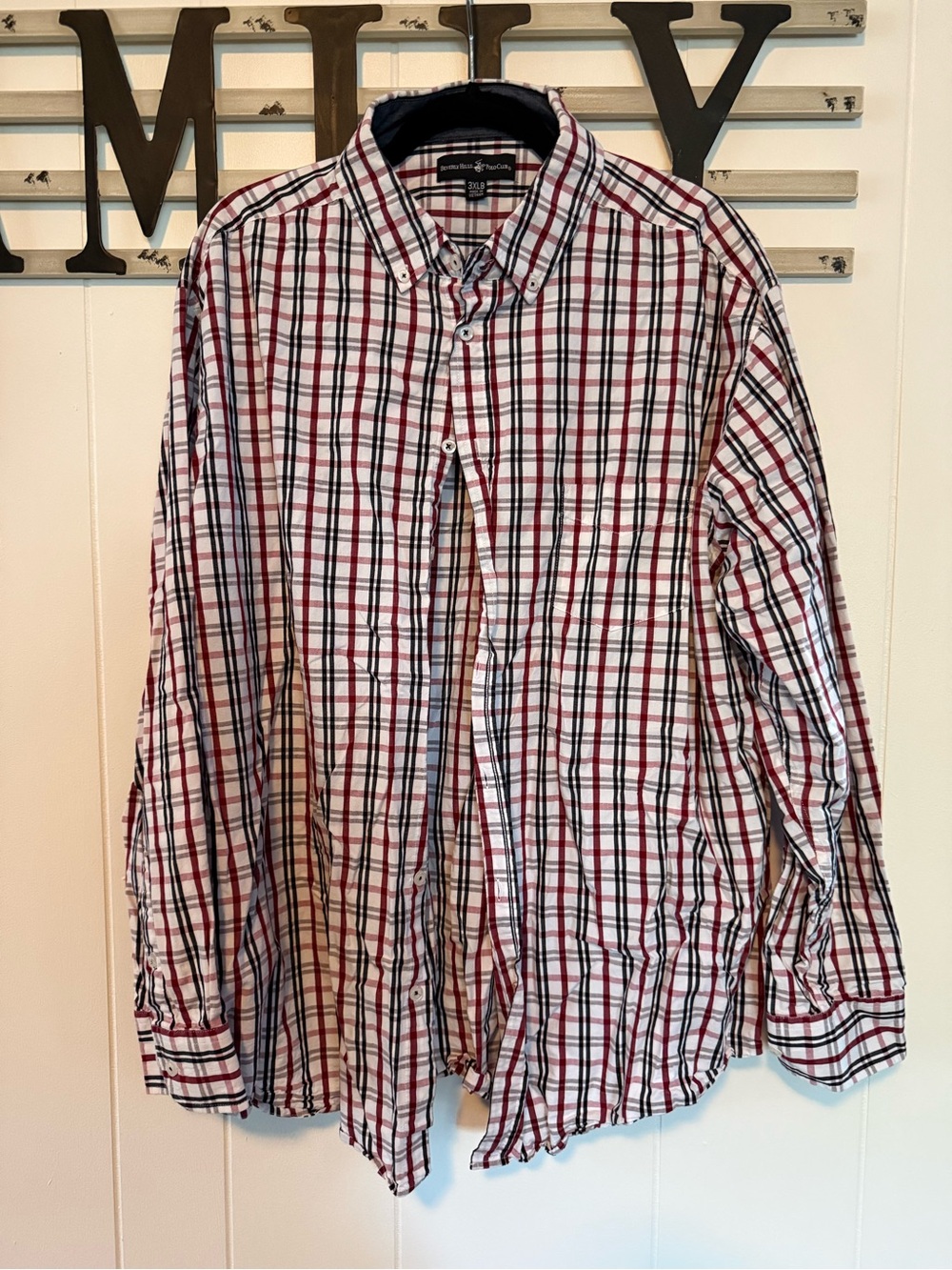 Beverly Hills Polo Club Men’s Red, White & Black Plaid Button-Down Shirt 3XLB